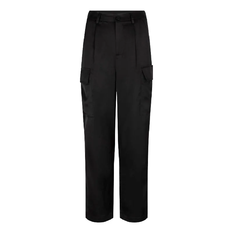 women's zipper pantsSateen Cargo Trousers In Black