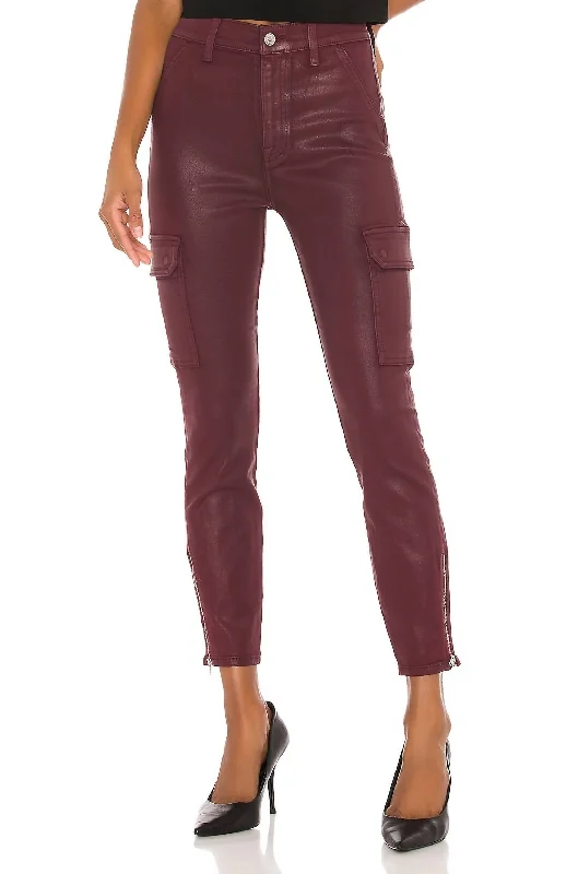 women's capri pantsSkinny Cargo With Faux Front Pockets In Merlot Coated