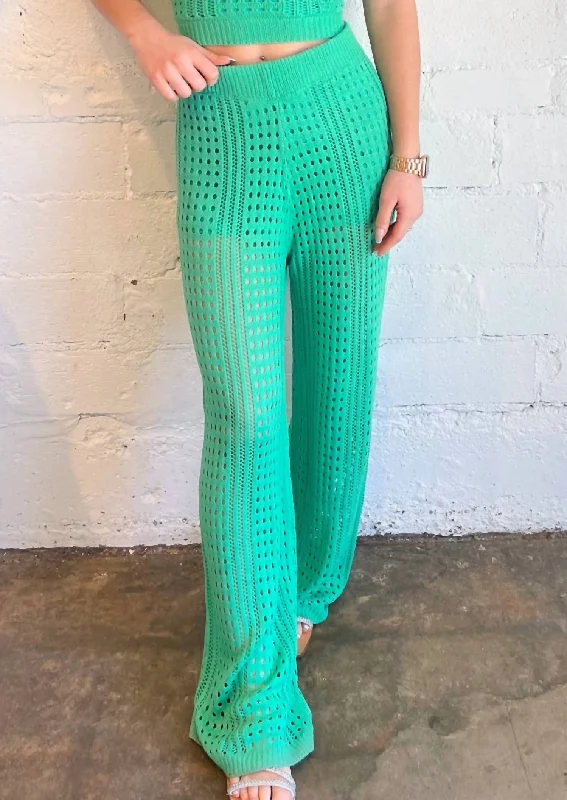 women's convertible pantsSummer Knit Wide Leg Pant In Green