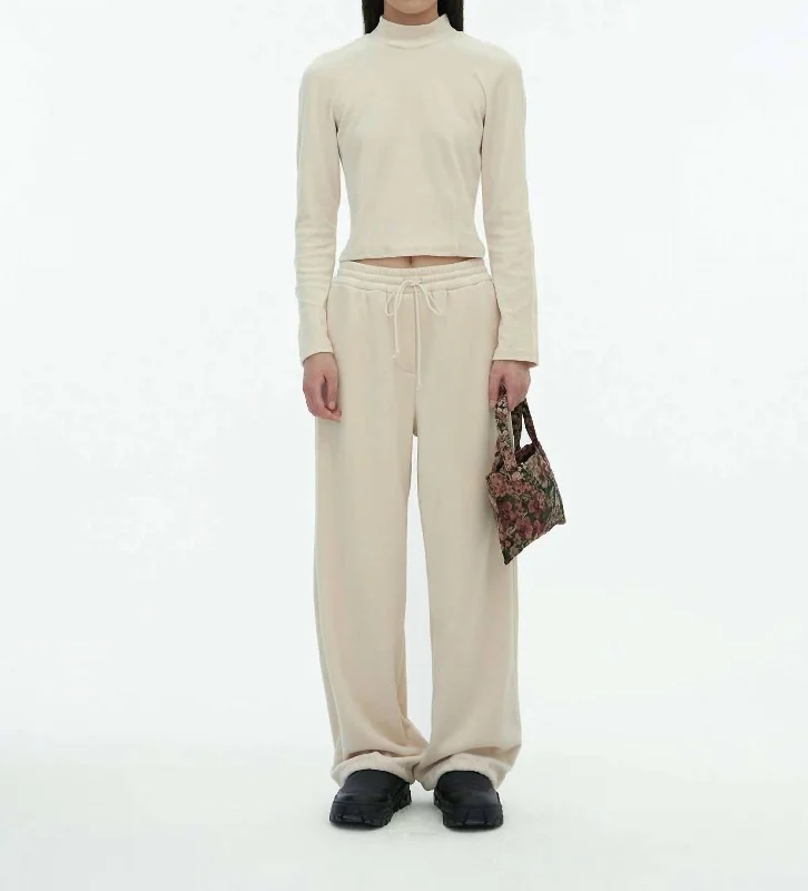 women's relaxed-fit pantsVelour Fleece Drawstring Pants In Light Beige