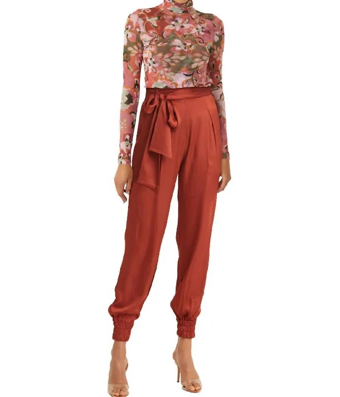 women's high-waisted pantsVep Pant In Burnt Orange Satin