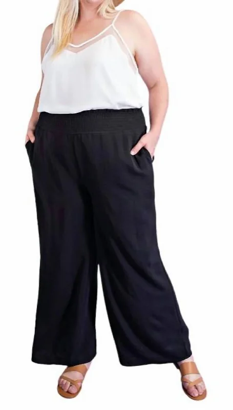 women's summer pantsWide Leg With Smocked Waist Pants In Black