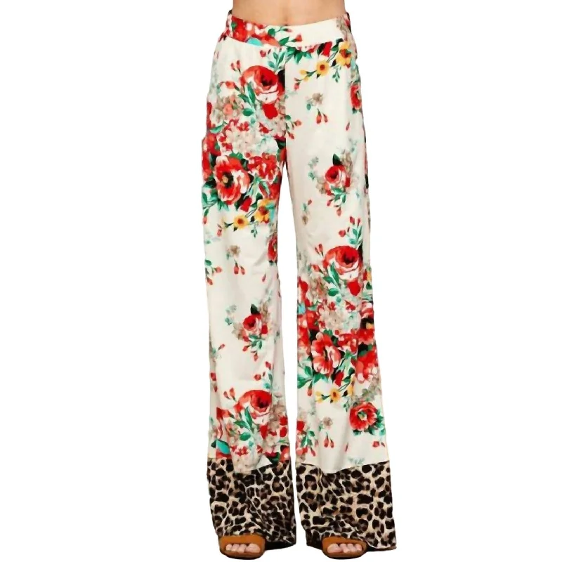 women's classic pantsWomen's Palazzo Pants In Floral/leopard