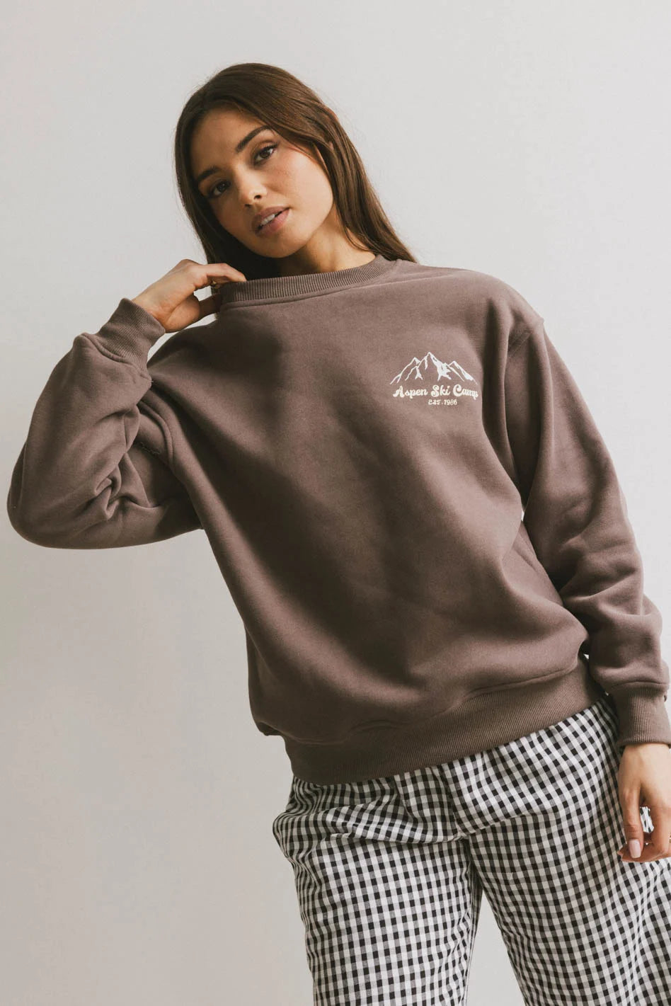 women's spaghetti strap dressesAspen Ski Camp Crewneck in Brown