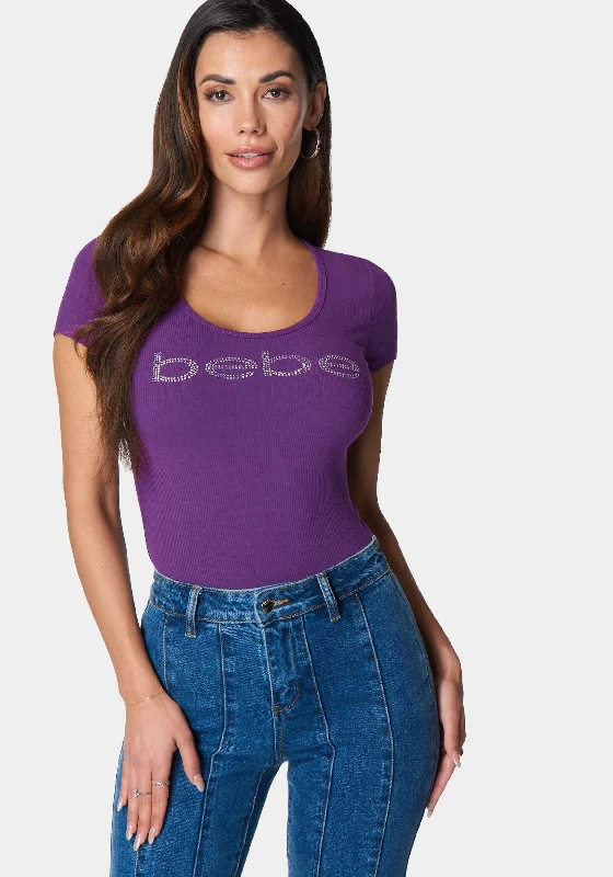 women's eco-friendly dressesBebe Logo Short Sleeve Round Neck Rib Top