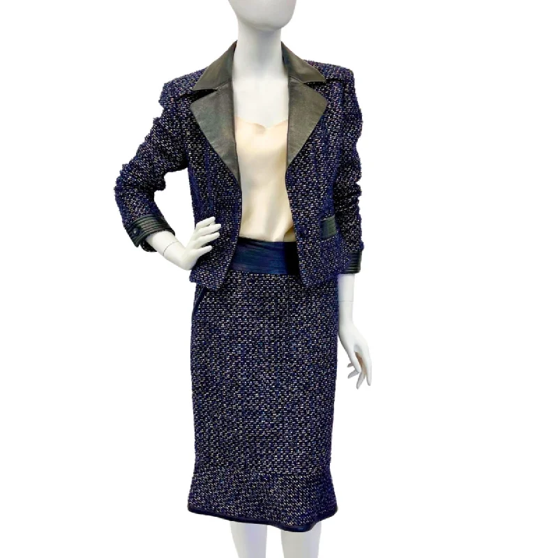 women's ethical fashion dressesChanel Vintage Tweed Skirt Suit with Leather Trim