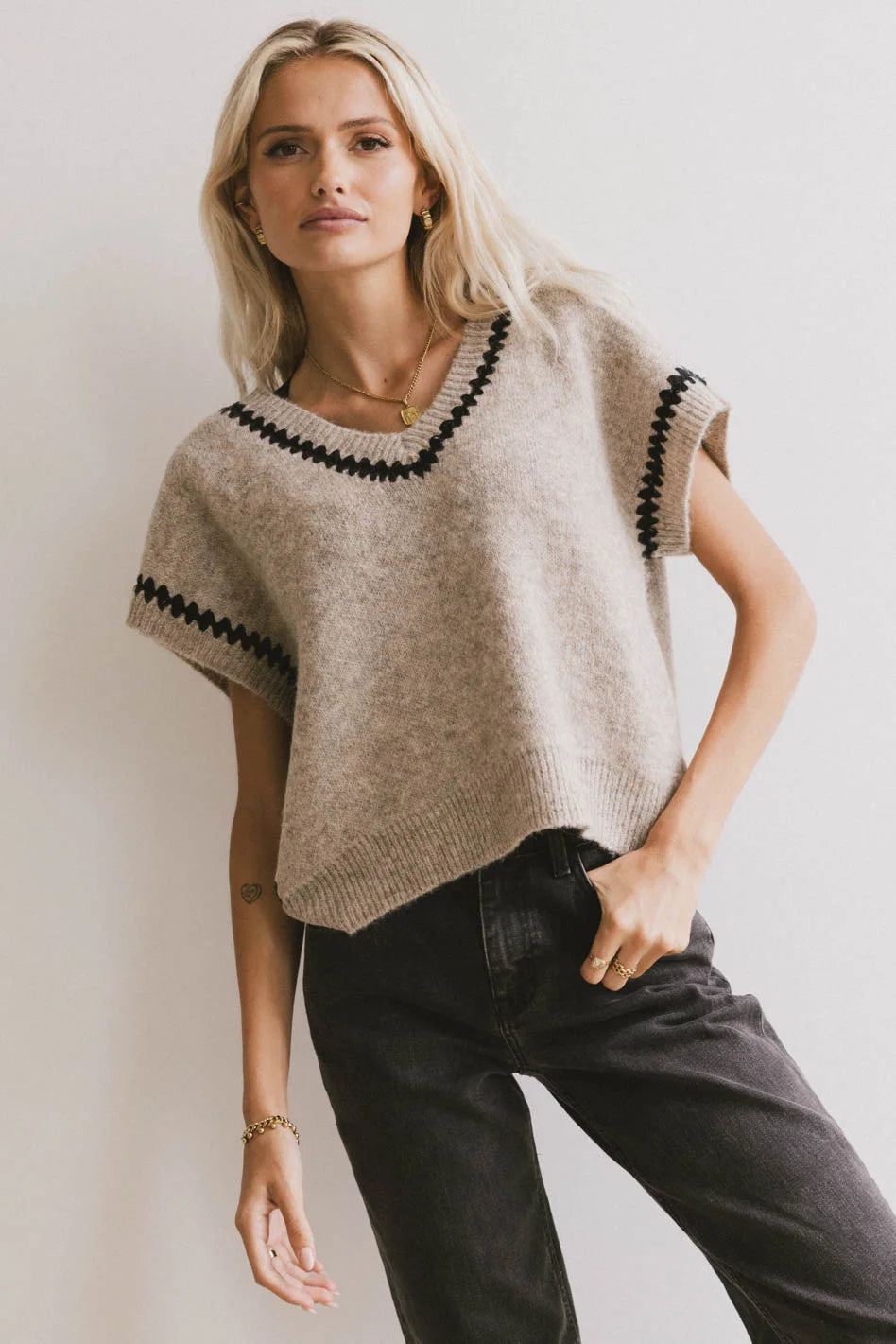 women's sustainable dressesHazel Embroidered Sweater Top in Oatmeal