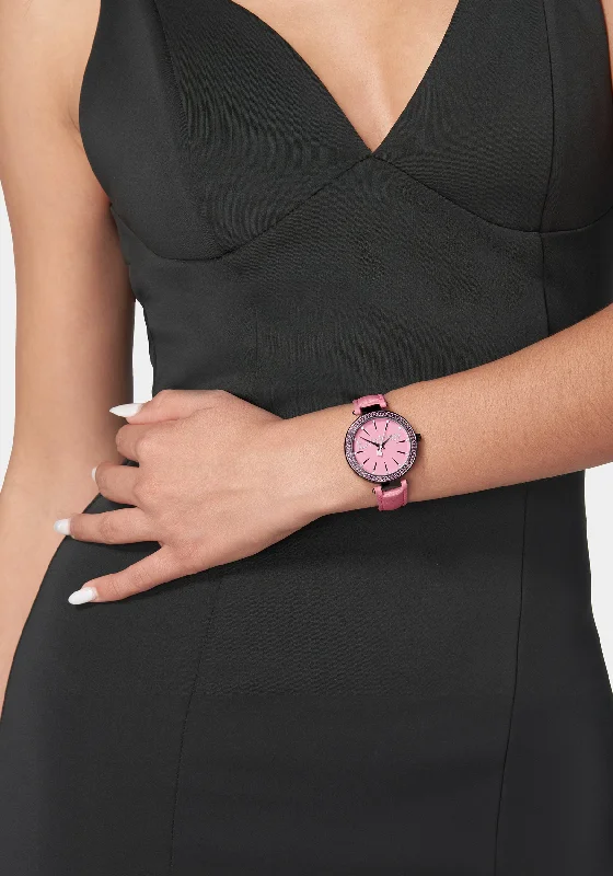 women's vintage dressesHot Pink Strap Watch with Crystal Bezel