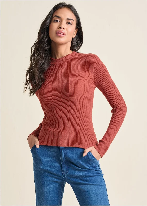 women's custom dressesRibbed Long Sleeve Top - Rust