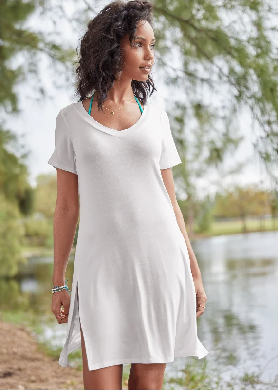 women's custom dressesT-Shirt Cover-Up Dress - Pearl White