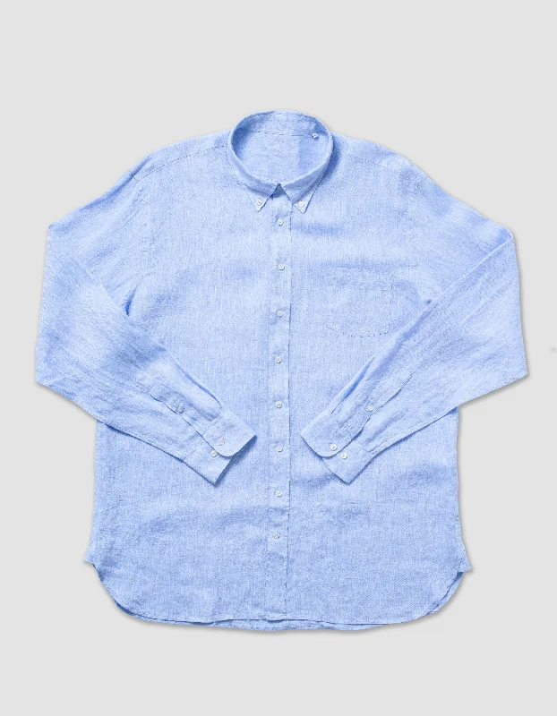 women's club dressesLINEN LONG SLEEVE SHIRT - LIGHT BLUE