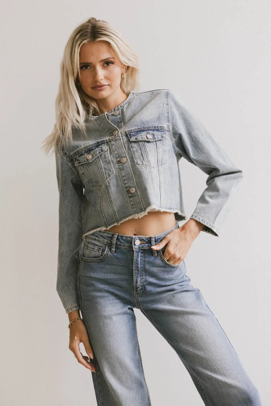 women's solid color dressesMarlowe Cropped Denim Jacket