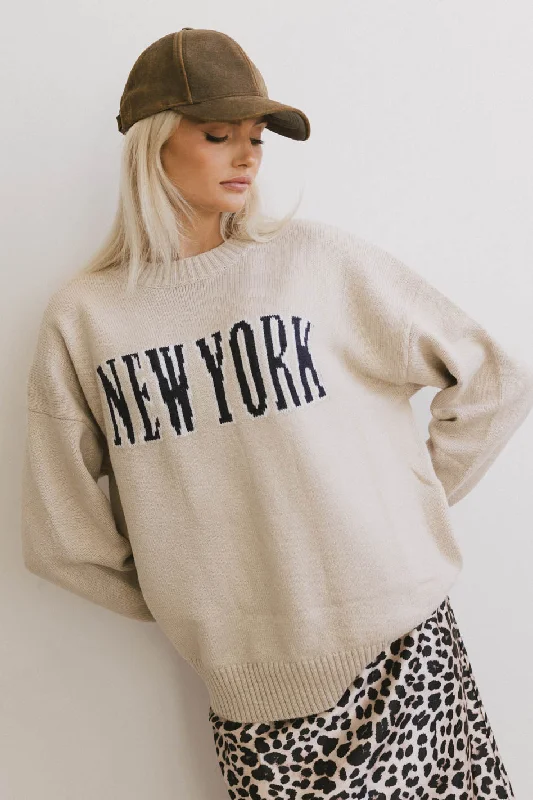 women's casual dressesNew York Crew Neck Sweater in Cream