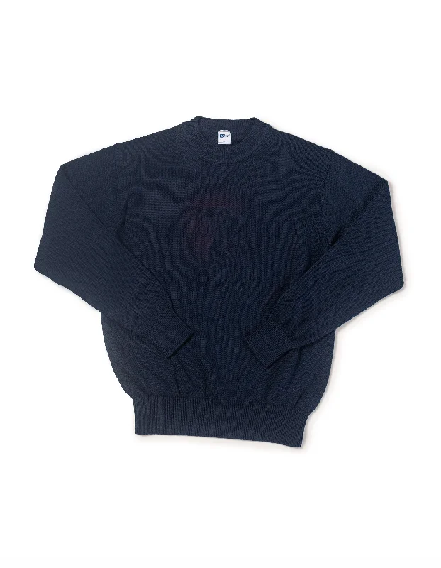 women's high-end dressesSOLID COTTON CREW NECK SWEATER - NAVY