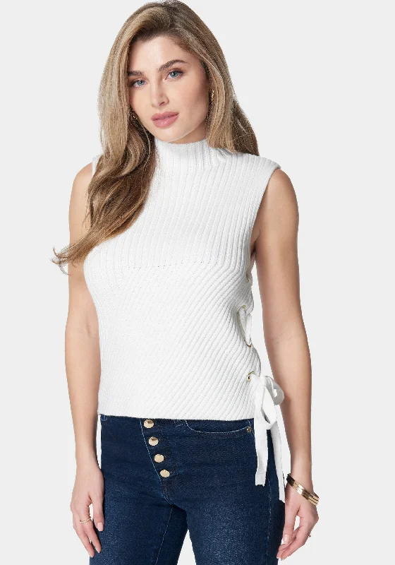 women's designer dressesWool Blend Side Lace Up Sleeveless Sweater Top