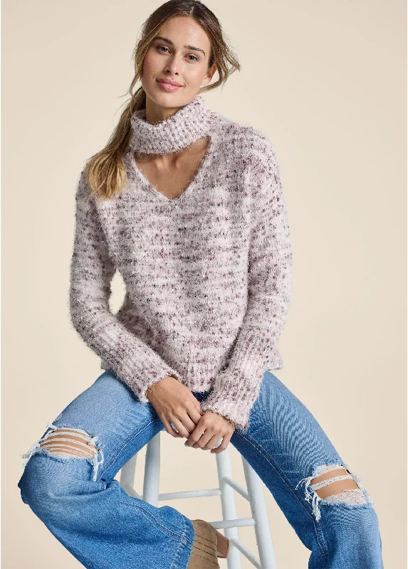 women's machine-washable dressesPopcorn Stitch Turtleneck Sweater - Pink Multi