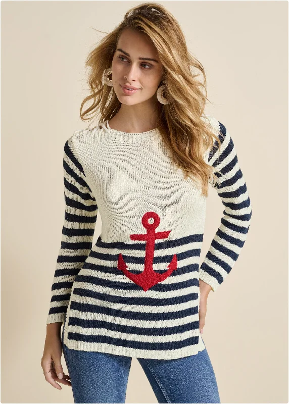 women's silk dressesAnchor Crewneck Sweater - White Multi