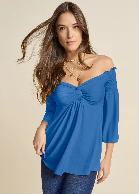 women's neon dressesOff-The-Shoulder Top - Blue