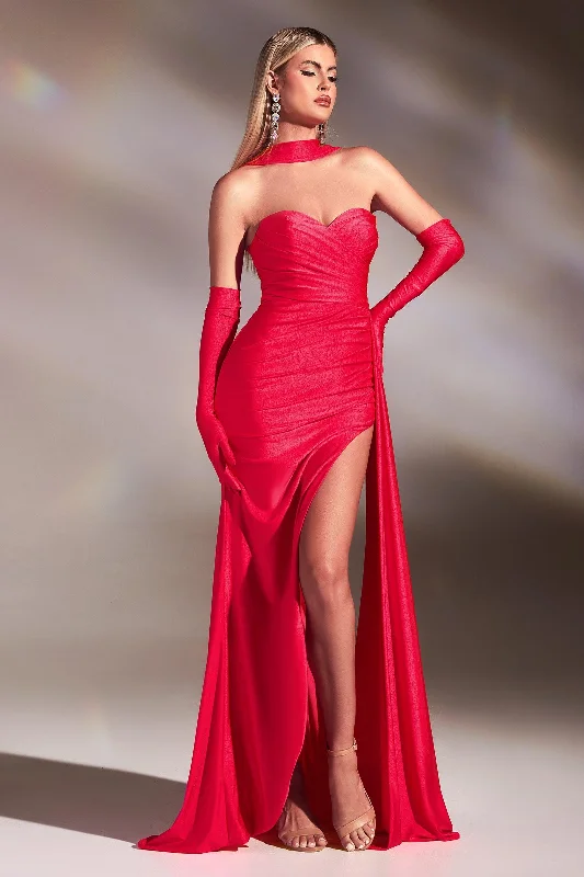 women's empire waist dressesCinderella Divine CD886 Strapless Long Fitted Prom Dress Hot Coral