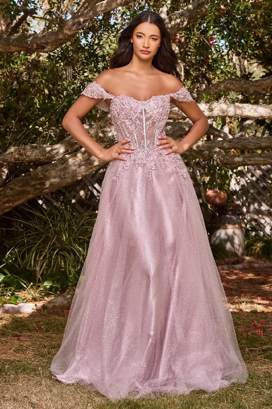 women's statement dressesCinderella Divine CD0198 Off Shoulder Corset Long Prom Ball Gown Mauve