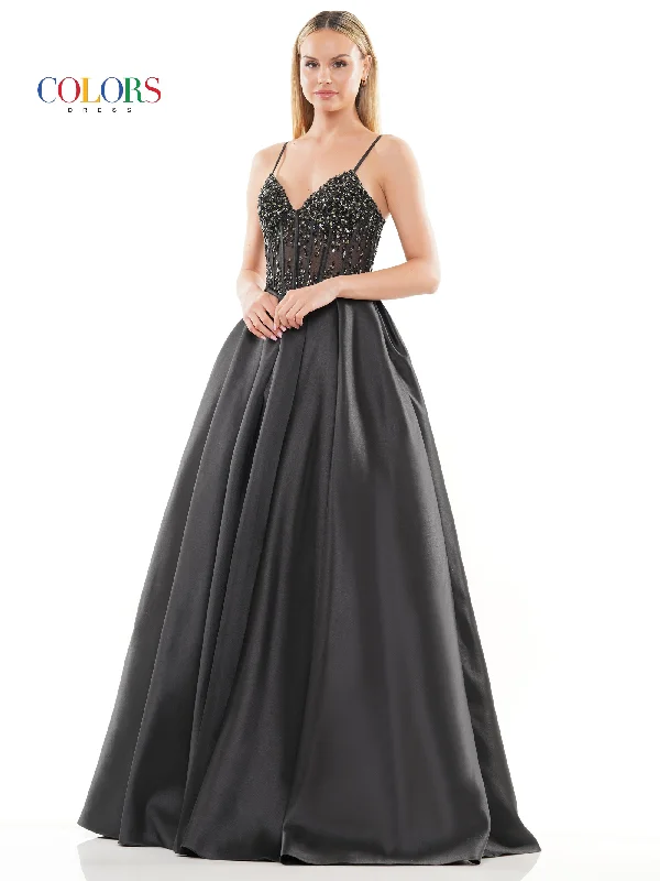 women's short-sleeved dressesColors 3244 Prom Long Spaghetti Strap Mikado Ball Gown