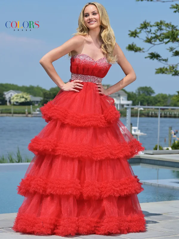 women's ruffle dressesColors 3245 Prom Long Strapless Tiered Ball Gown