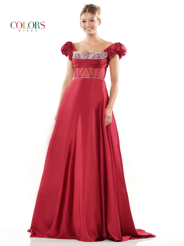 women's flowy dressesColors 3249 Long Formal Satin Pocket Prom Ball Gown