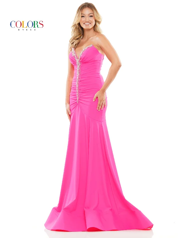 women's casual dressesColors 3276 Long Strapless Formal Fitted Prom Dress