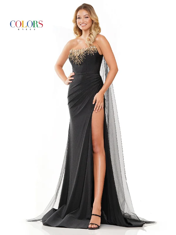 women's A-line dressesColors 3279 Long Formal Fitted Satin Prom Dress