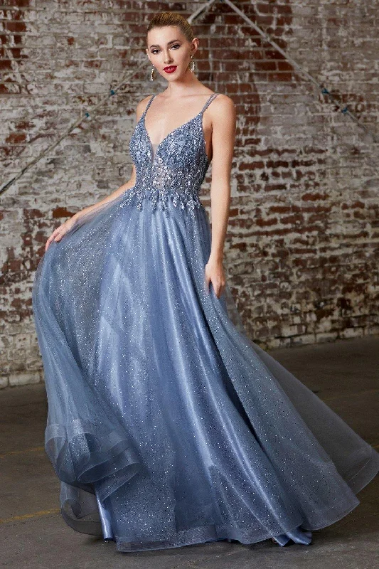 women's bodycon dressesCinderella Divine CD0154 Long Formal Ball Gown Prom Dress Smoky Blue