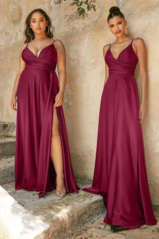 women's flowy dressesCinderella Divine CD7485 Slit Long Prom Dress Burgundy