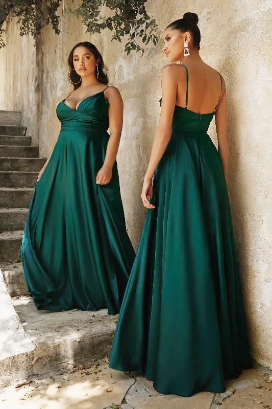 women's empire-line dressesCinderella Divine CD7485 Slit Long Prom Dress Emerald