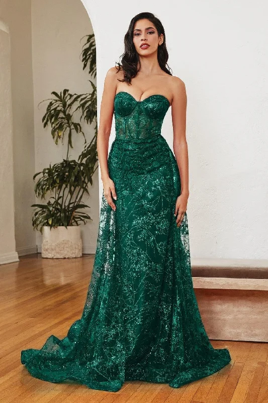 women's maxi dressesCinderella Divine CB046 Long Floral Prom Dress Emerald